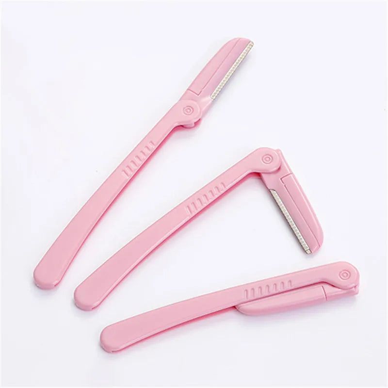 3Pcs/Set Pink Folding Eyebrow Trimmer Armpit Hair Razor Beauty Face Eye Brow Shaper Shaver Stainless Steel Blades Makeup Tools Qme