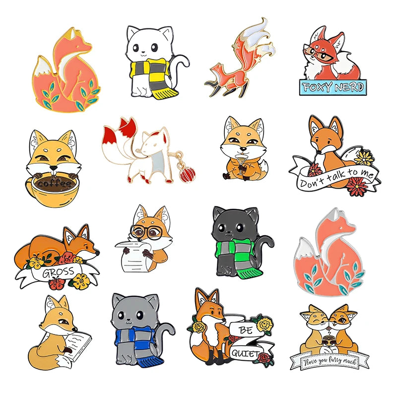 Cartoon Fox Series Enamel Pins Custom Mini Animal Brooches for Kids Friends Shirt Lapel Pin Little Fox Badges Jewelry Wholesale Qme