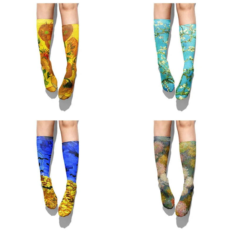 Van Gogh Mural World Famous Painting Sunflower Socks Men Novelty Qme