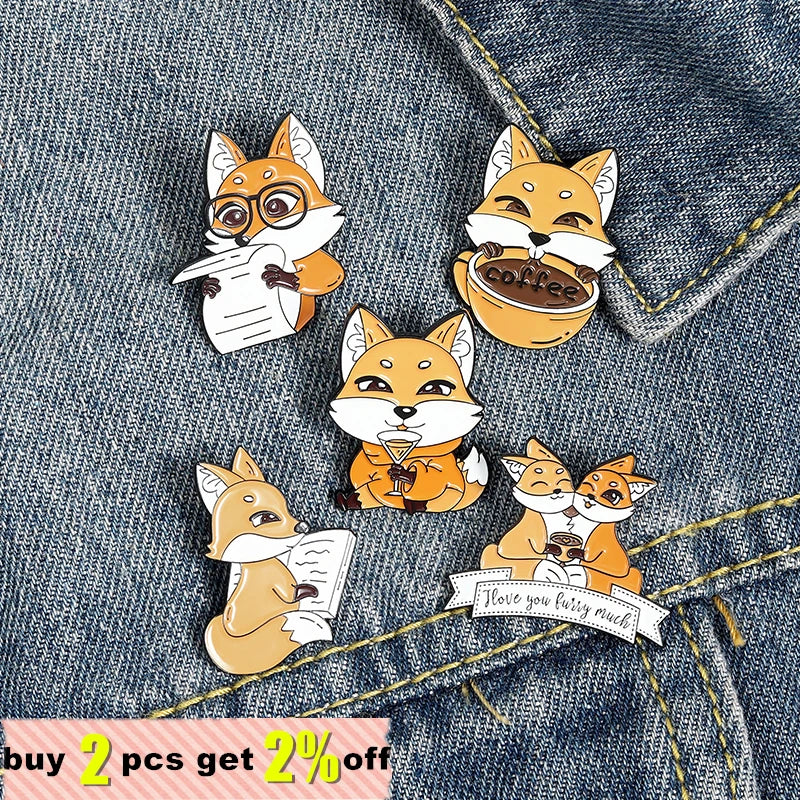 Cartoon Fox Series Enamel Pins Custom Mini Animal Brooches for Kids Friends Shirt Lapel Pin Little Fox Badges Jewelry Wholesale Qme