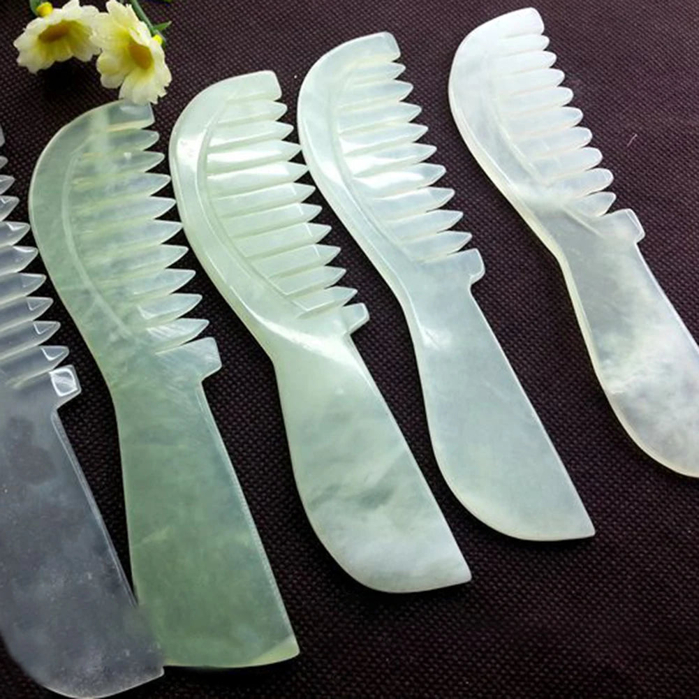 Natural Jade Stone Massage Comb Jade Scraping Comb Massage Head Soothing Nerve Jade Massage Comb Hair Care Tools Random Color Qme