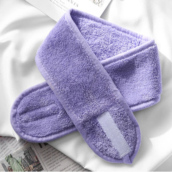 Women Girl Soft Toweling Adjustable Coral Fleece Hairband Makeup Bath Qme Lavender