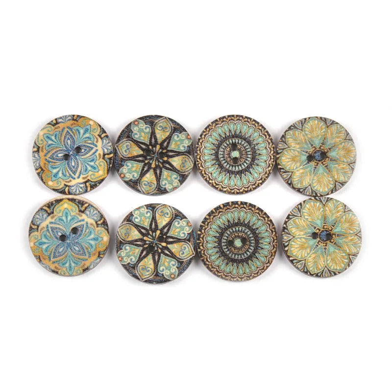 50Pcs 25mm Vintage Printed Wooden Buttons For Scrapbooking DIY Crafts Sewing Clothing Kids Garment Embellishment Supplies c2910 Qme