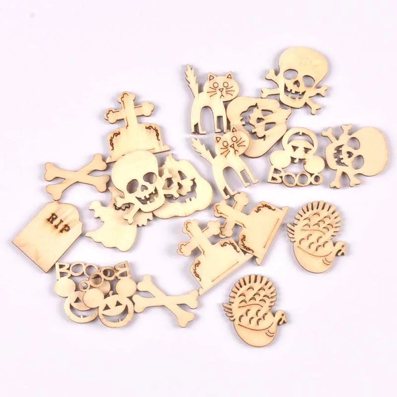 50Pcs Halloween Skull/pumpkin Wood Slices DIY Crafts Supplies Wooden Embellishments Handmade Scrapbooking Party Home Decor m2717 Qme