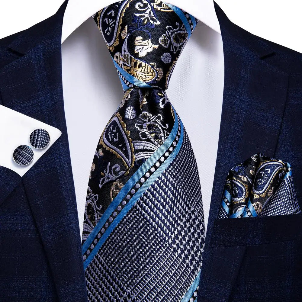 Luxury Mens Ties Floral Black Gold Paisley Red Blue Necktie Pocket Qme 1641