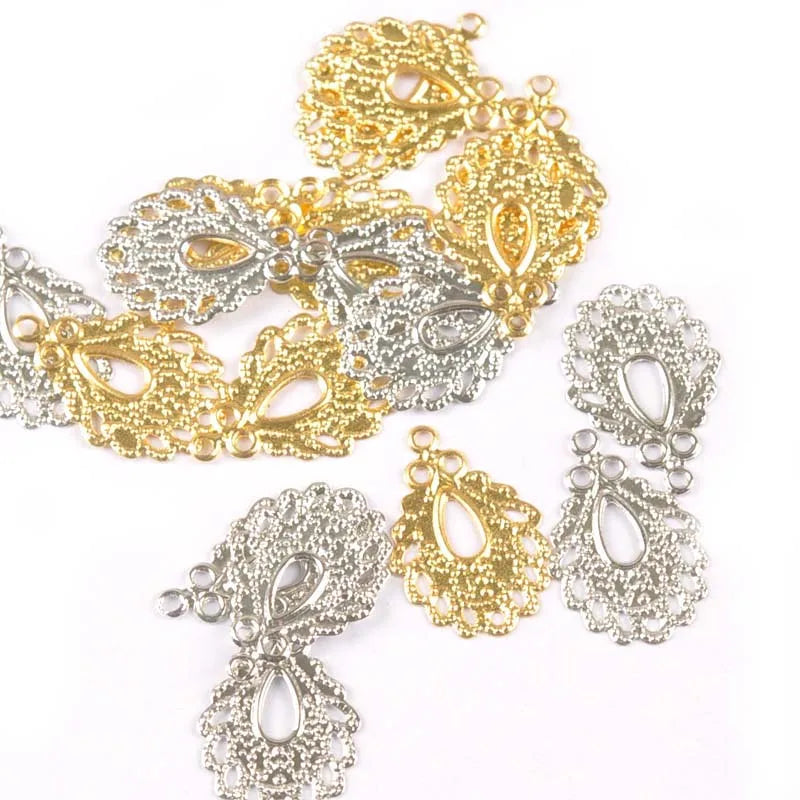 19x12.5mm 50pcs Metal Crafts Gold Silver Filigree Wraps Flower Connectors Pendants For DIY Jewelry Findings Scrapbook yk0778 Qme