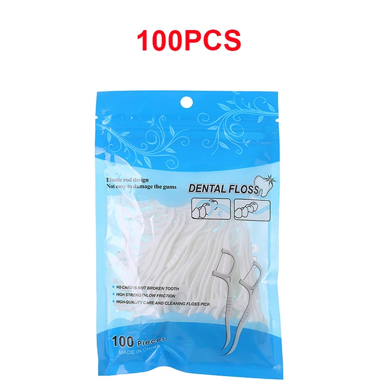50 Dental Floss Flosser Picks Toothpicks Teeth Stick Tooth Cleaning Qme 100PCS with opp bag China Mainland