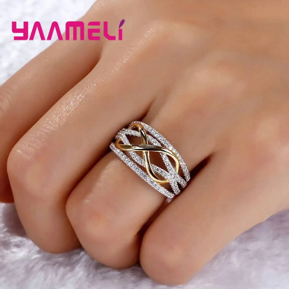 Infinity Love Ring 925 Sterling Silver Color Shining Cubic Zircon Bowknot Letter 8 Eternity Promise Jewelry for Woman Girlfriend Qme