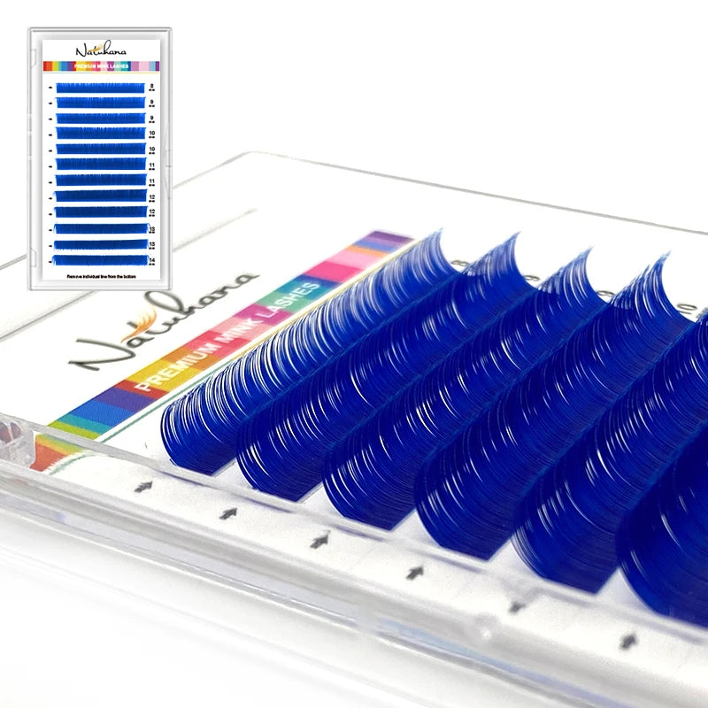 NATUHANA Eyelash Extension Individual Colored Lashes False Mink Qme Blue C 0.12mm|MIX