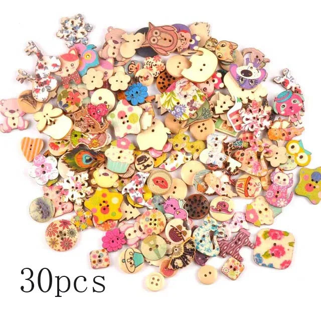 36 Styles Cartoon Painting Wooden Buttons Crafts Scrapbooking Sewing