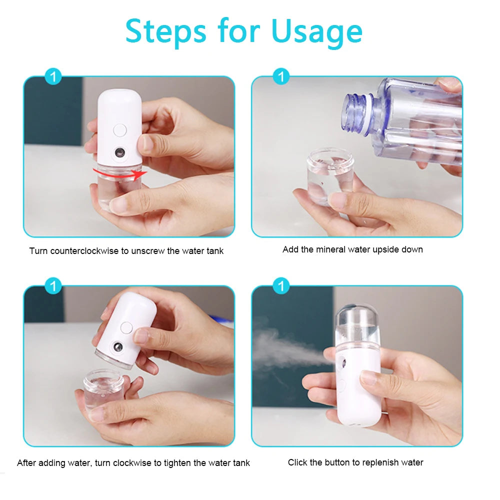 USB Mist Facial Sprayer Humidifier Rechargeable Nebulizer Face Qme