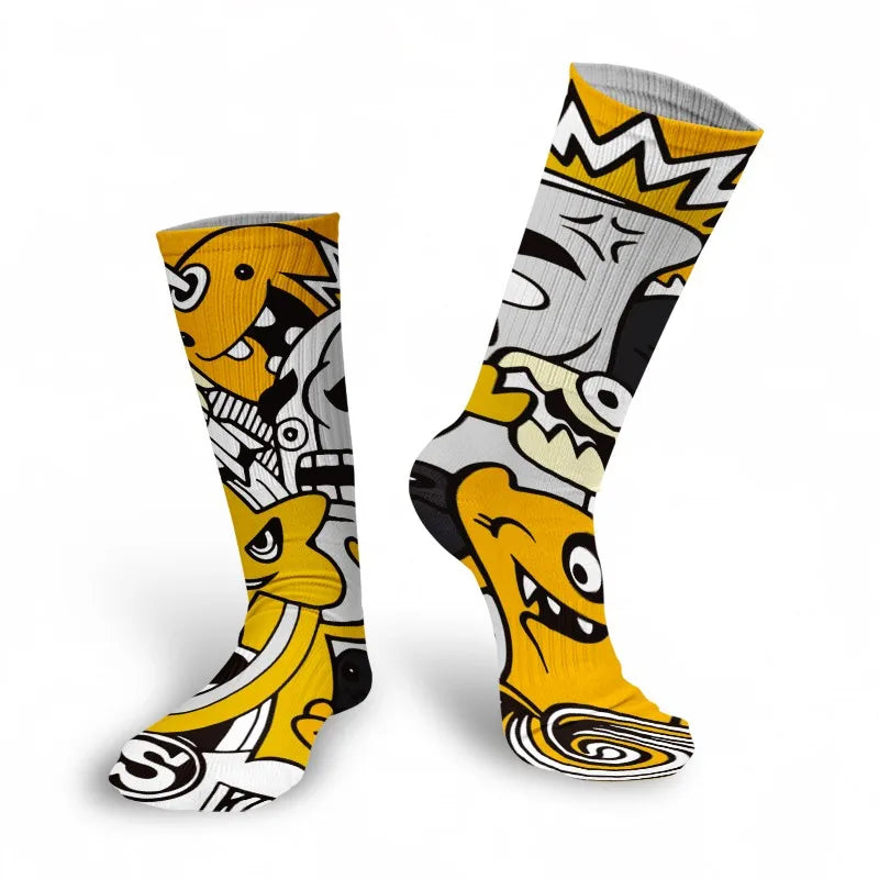 Mens Sock Funny Cartoon Doodle Pattern Hip Hop Cool Socks Women Happy Qme style6 One Size China Mainland