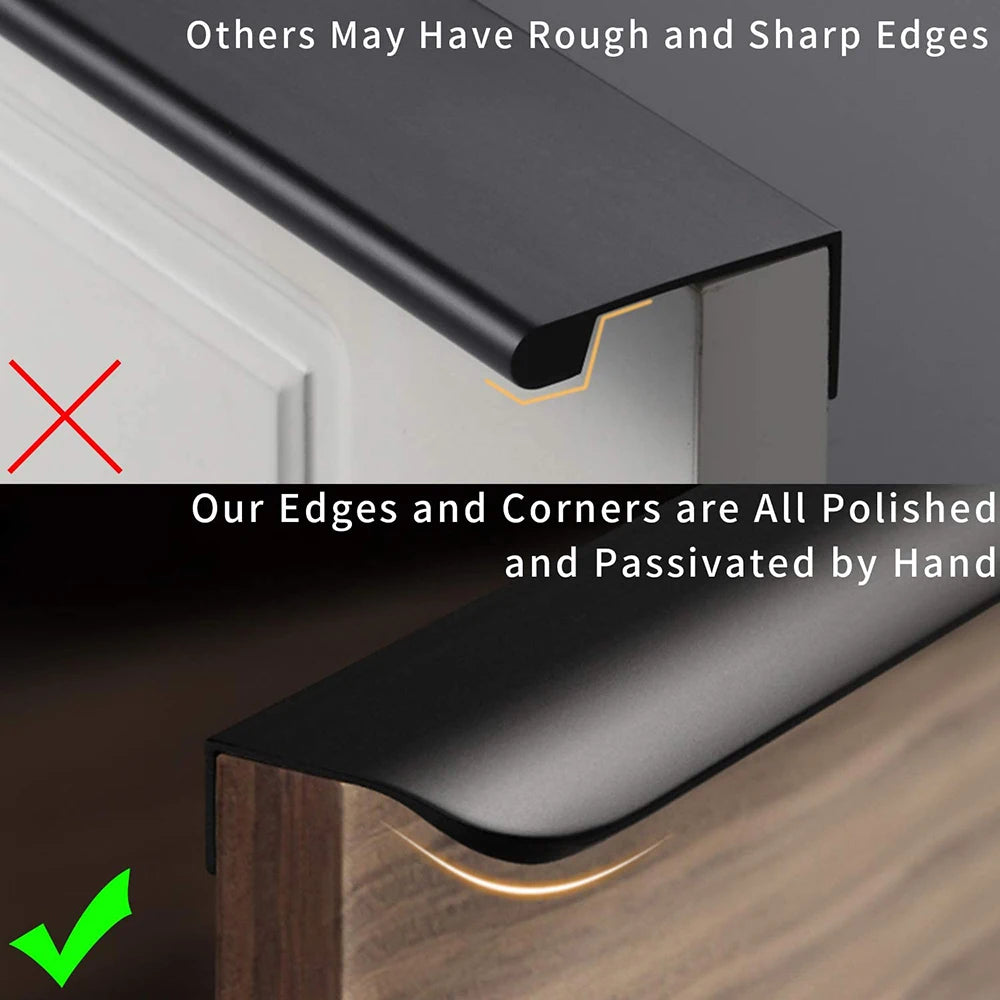 Hidden Handle Kitchen Cabinet Furniture Handles Black Cupboard Drawer Pulls Wardrobe Door Knobs Prevent Scratching with Screw Qme