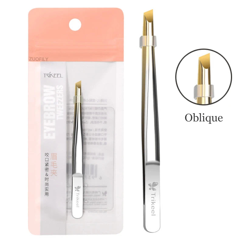 Stainless Steel Flat/Slant Tip Multifunction Tweezer Eyebrow Tweezer Face Hair Removal Make Up Tool False Eyelashes Tweezer Tool Qme Oblique
