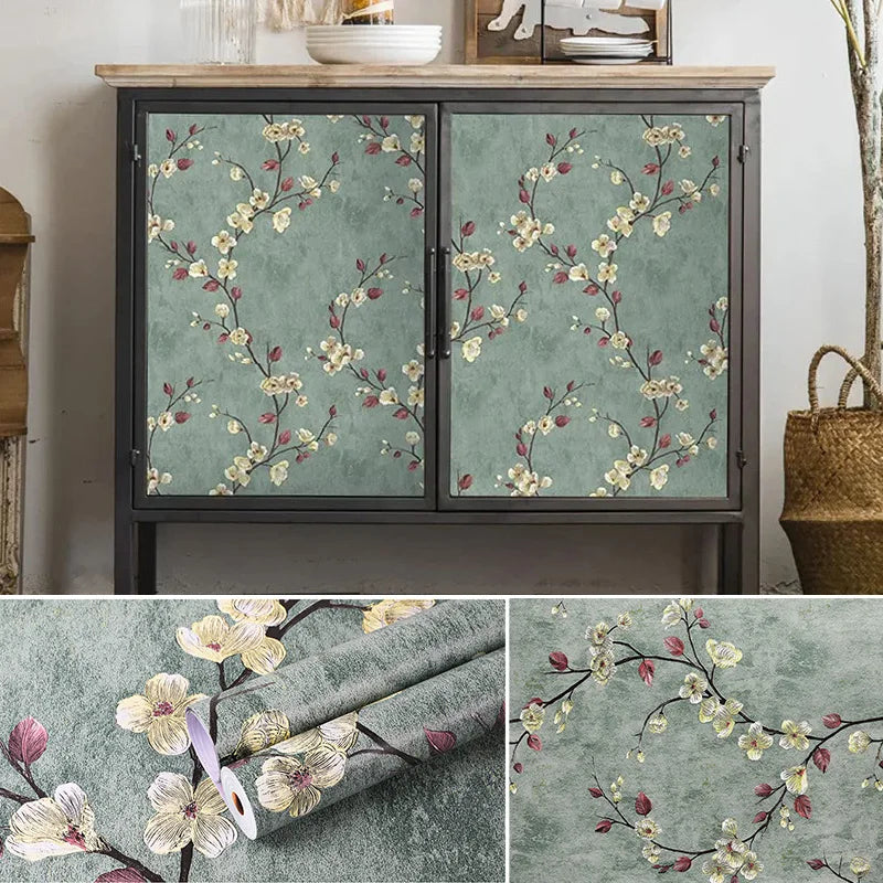 Green Floral Peel Stick Wallpaper Vintage Vinyl Stickers Flower&bird Qme Flower 01 1mx45cm Sample