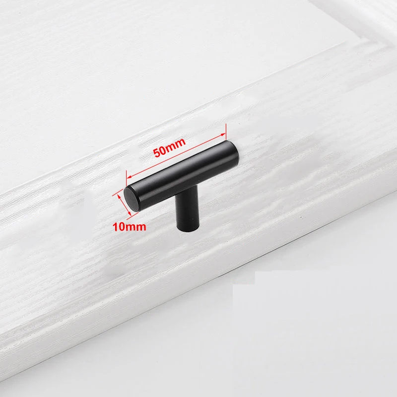 Kitchen Cabinet Pulls Furniture Drawer Handles Stainless Steel T Bar Straight Wardrobe Door Knobs Black Silver Cupboard Handle Qme Black Single hole