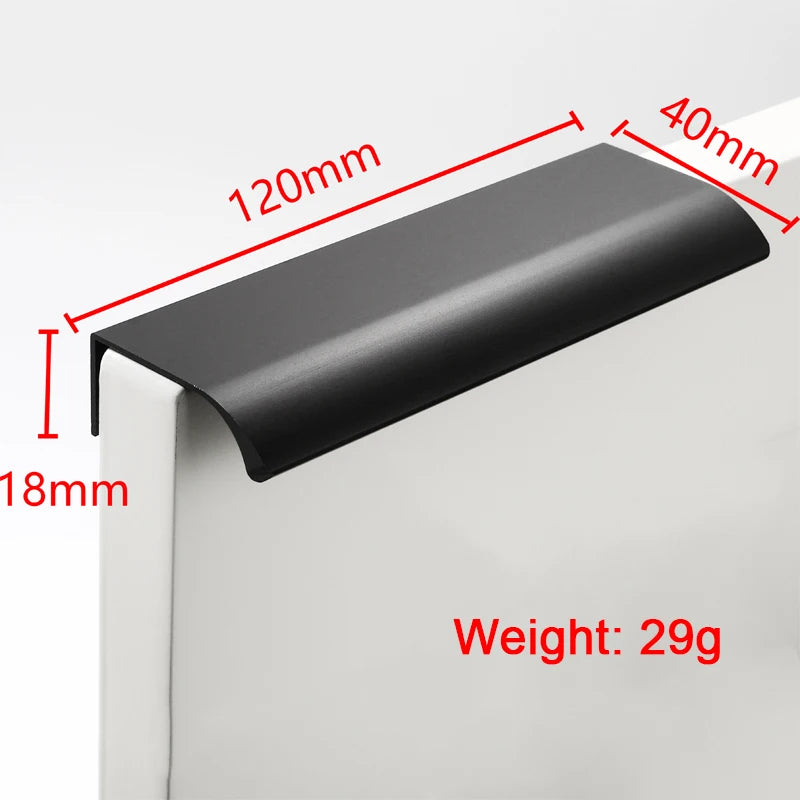 Hidden Furniture Drawer Handles Kitchen Cabinet Door Black Handle Aluminum Alloy Modern Style Finger Edge Wardrobe Pulls Qme 120mm