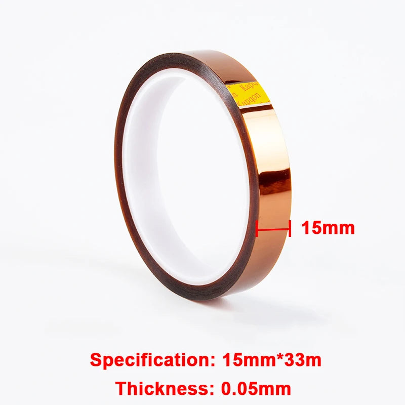 33M Gold High-Temperature Heat Resistant Adhesive Tape Polyimide 10-50MM Width No Residue for Masking Soldering Etc Qme 15mmX33m