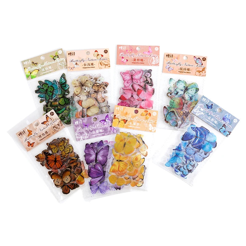 40Pcs/lot Butterfly Deco Stickers Scrapbooking Bullet Journaling Toy Retro Craft Deco Album DIY Stationery Stickers Waterproof Qme