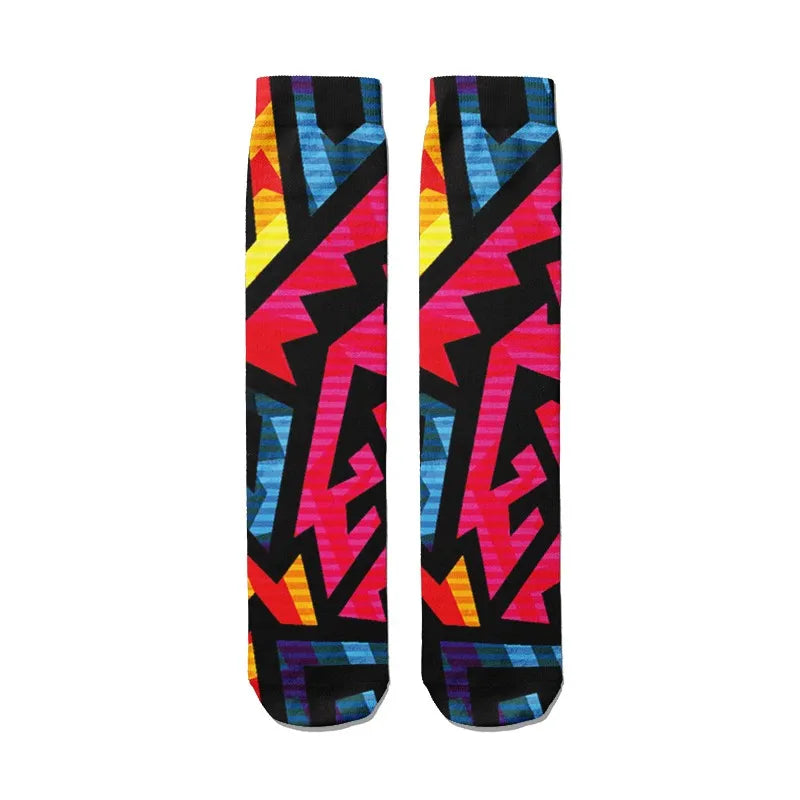 3D Graffiti Harajuku Hip Hop Thigh Socks Colorful Happy Funny Qme style10 One Size China Mainland