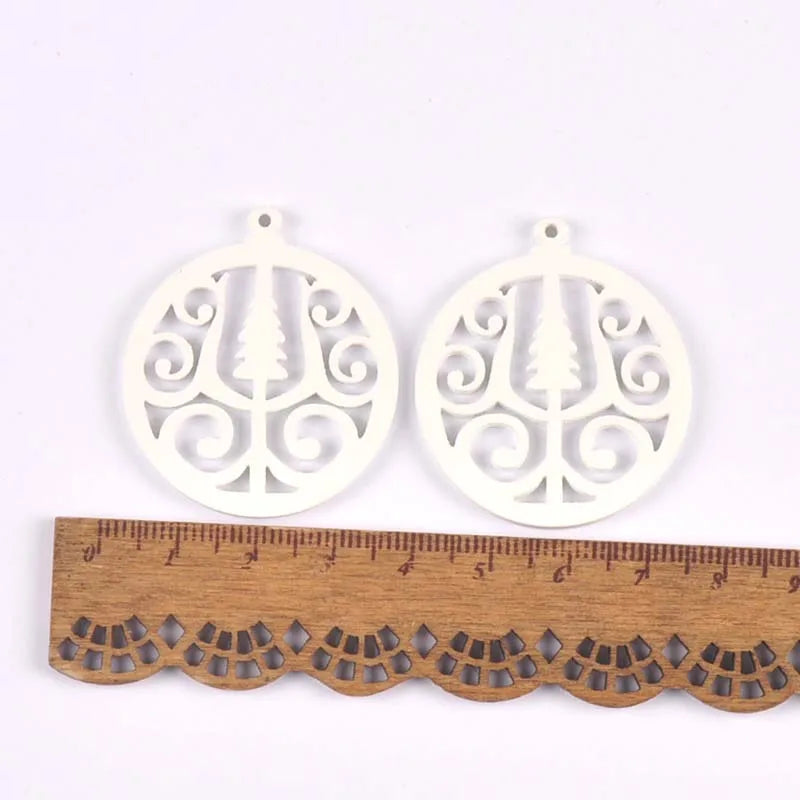 10pcs 32-35mm white Carved Christmas Ball Wood DIY Christmas Tree Ornament Wooden Scrapbooking Decoration Ornament m2263 Qme 4
