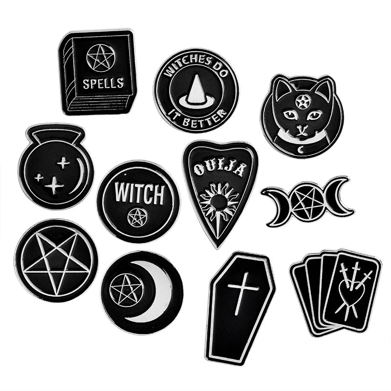 Handmade Punk Witch Ouija Moon Tarot BooK New Goth Style Lapel Enamel Pins Badge Denim Jacket Jewelry Gifts Brooch for Women Men Qme
