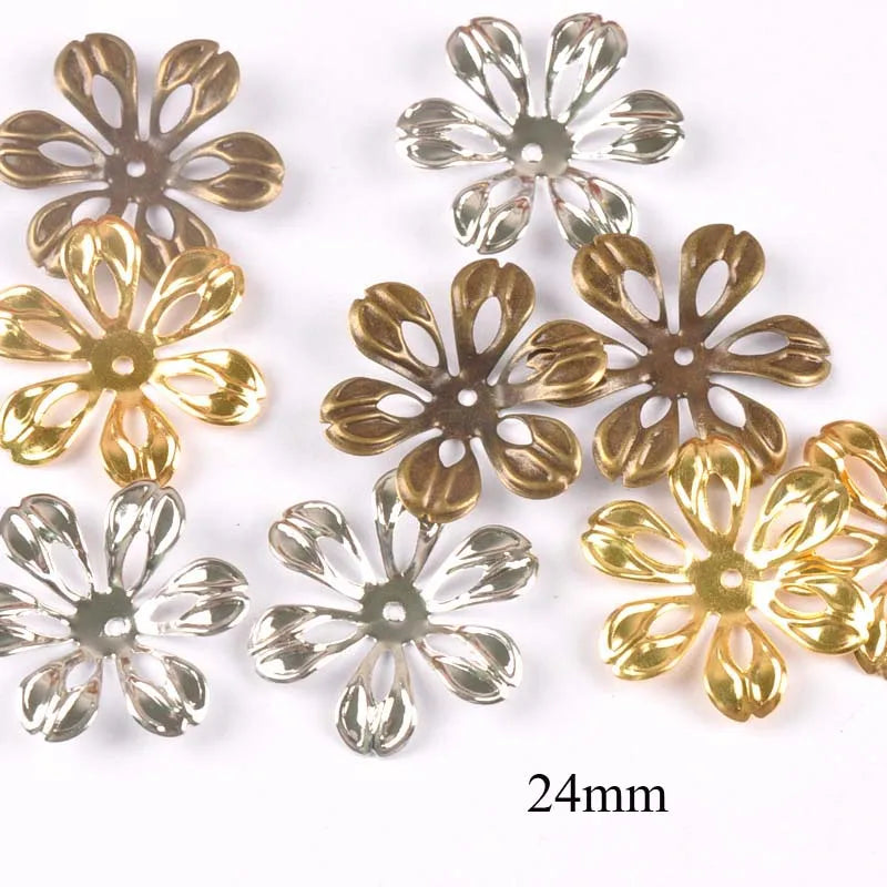 24mm Vintage Flowers Connectors Wraps Filigree Metal Crafts For Jewelry Making Pendants DIY Scrapbooking Decoration Yk0762-6 Qme 6 mix