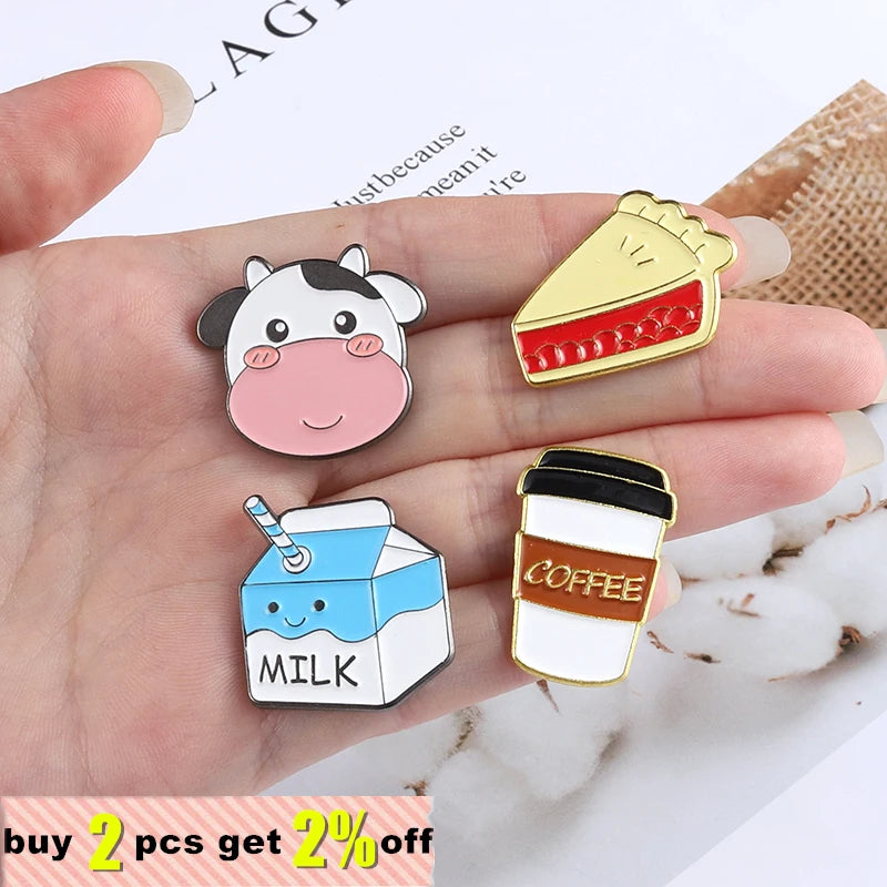 Cartoon Enamel Pin Food Badge Milk Coffee Bread Sandwich Brooches for Women Cute Backpacks Lapel Pin Jewelry Gift Wholesale Qme
