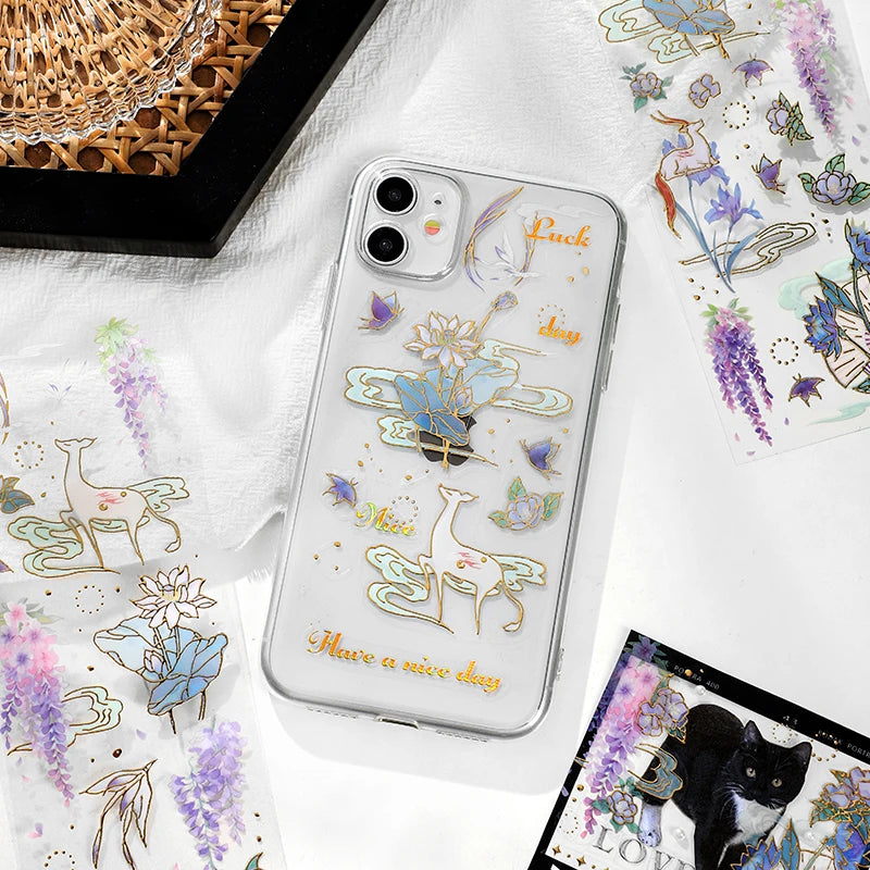 2 Sheets Chinese style Koi Flat Stickers aesthetic Journal notebook junk journal supplies Diy Scrapbooking Stationery Sticker Qme