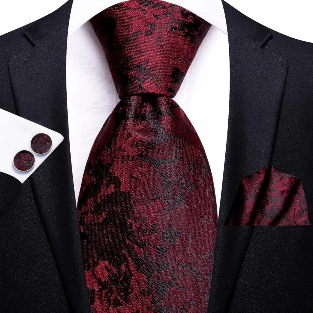 Mens Tie Red Wine Burgundy Paisley Wedding Floral Maroon Necktie Men Qme C-3393