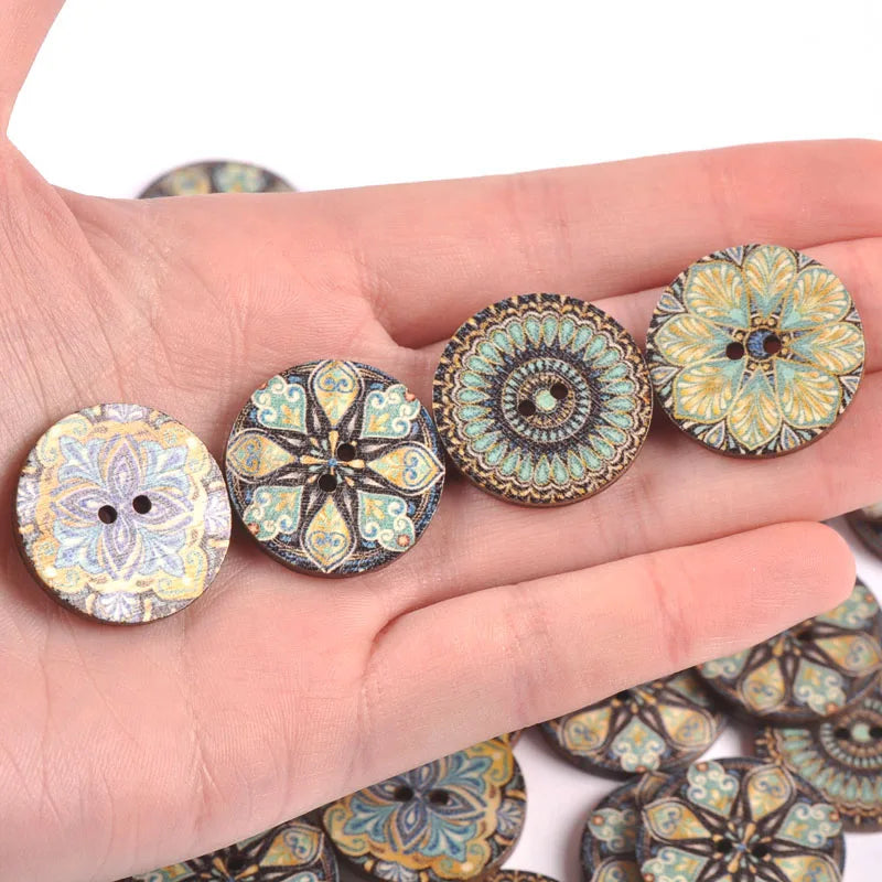 50Pcs 25mm Vintage Printed Wooden Buttons For Scrapbooking DIY Crafts Sewing Clothing Kids Garment Embellishment Supplies c2910 Qme