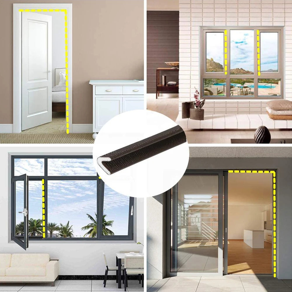 V Shape Adhesive Weather Stripping Door Frame Seal PU Foam Window Insulation Anti Collision Soundproof Tool Brown Qme