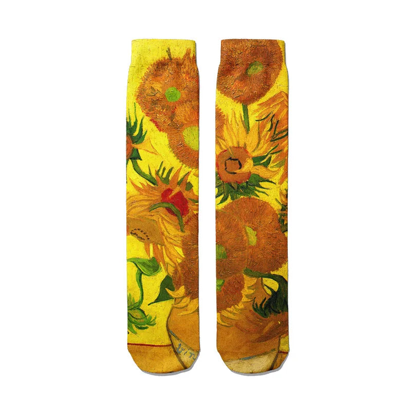 Van Gogh Mural World Famous Painting Sunflower Socks Men Novelty Qme style1