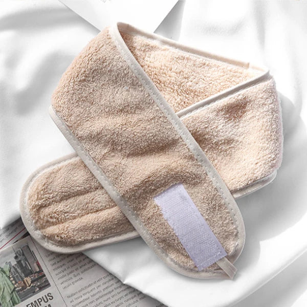 Women Girl Soft Toweling Adjustable Coral Fleece Hairband Makeup Bath Qme Champagne