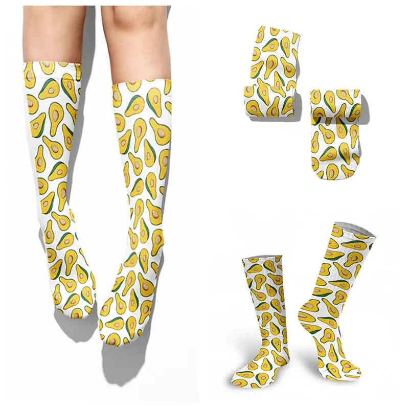 Kawaii Women Cotton Cartoon Fruit Straight Socks Avocado Breathable Qme
