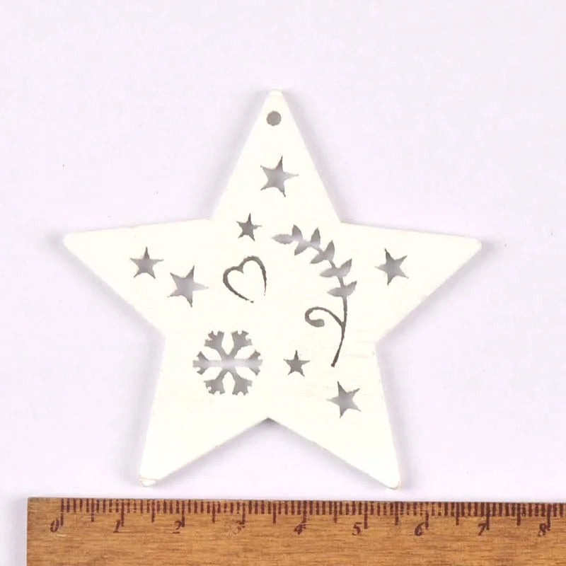 5pcs+1m hemp rope Christmas Tree Ornament Wooden Hanging Pendants White angels/stars/snowflakes Christmas Decorations for Home Qme 7