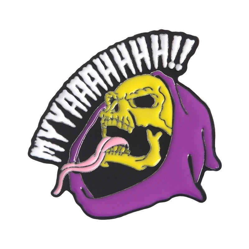 Skeletor Purple Hood Enamel Pins Master Universe Badge Brooch Bag Clothes Lapel Classic Cartoon Jewelry Halloween Gift Wholesale Qme MYYAAAHHHH