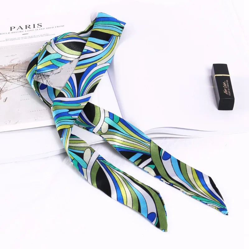 Print Flower Small Scarf Women Handle Bag Ribbons Fashion Head Long Qme SJ-S31