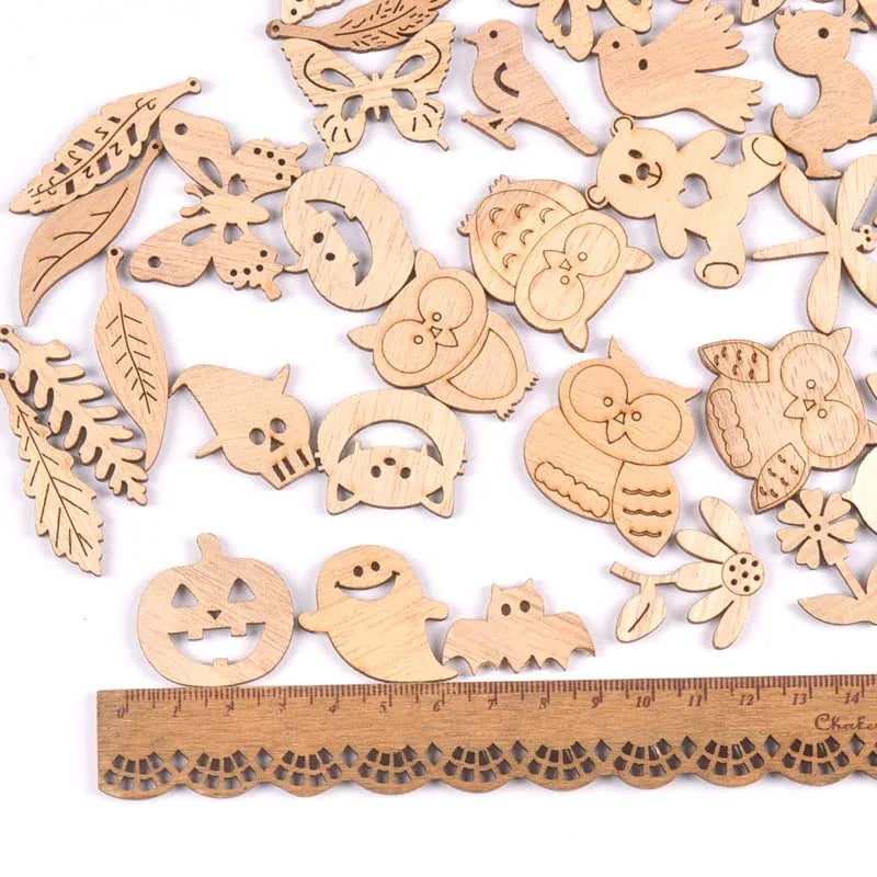 25Pcs Vintage Flowers/owls/leaves DIY Wooden Ornaments Scrapbook Craft Unfinished Natural Wood Slices For Home Decor m2731 Qme