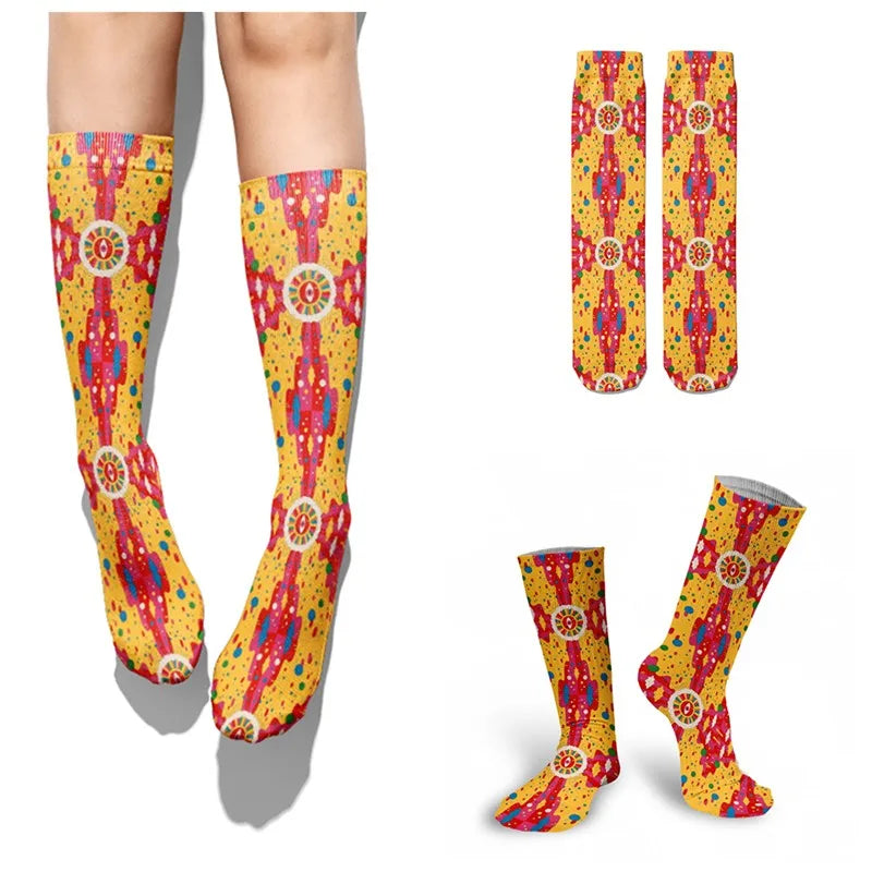 Fashion Graffiti Hip-hop Socks Novelty Print Couple Cotton Women Qme