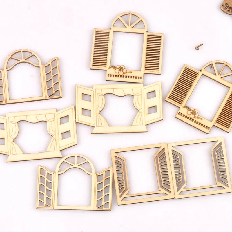 60-80mm Hollow Window Pattern Wood Slices DIY Crafts Scrapbook For Wooden Home Decoration Handicrafts Ornaments 4Pcs m2560 Qme
