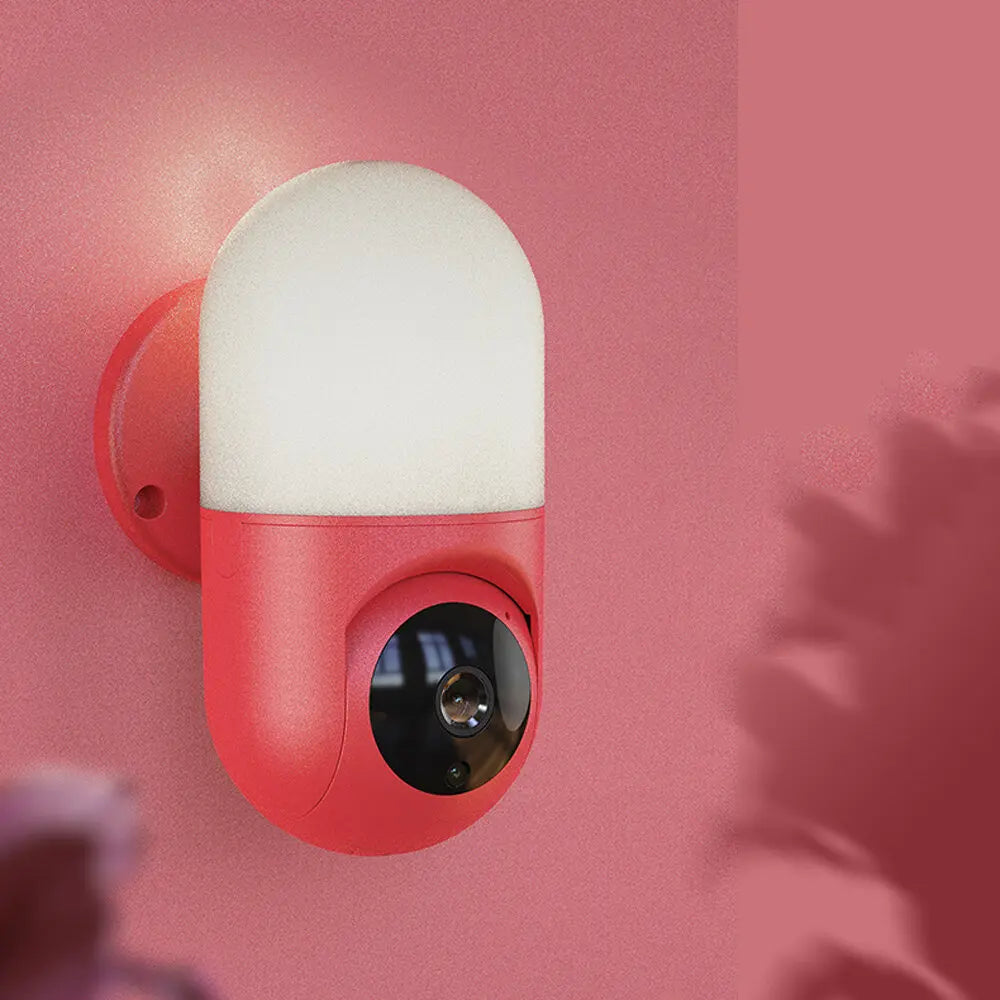 ESCAM 2MP 1080P HD Smart WIFI IP Camera with Wall Lamp PTZ Night Vision Voice Intercom Yoosee APP Remote Security Monitor Qme only Red Camera US Plug