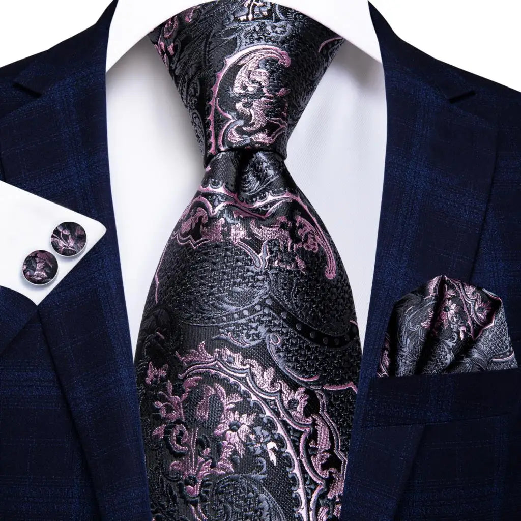 Business Black Solid Paisley Men's Tie Neck Strip Ties Men Formal