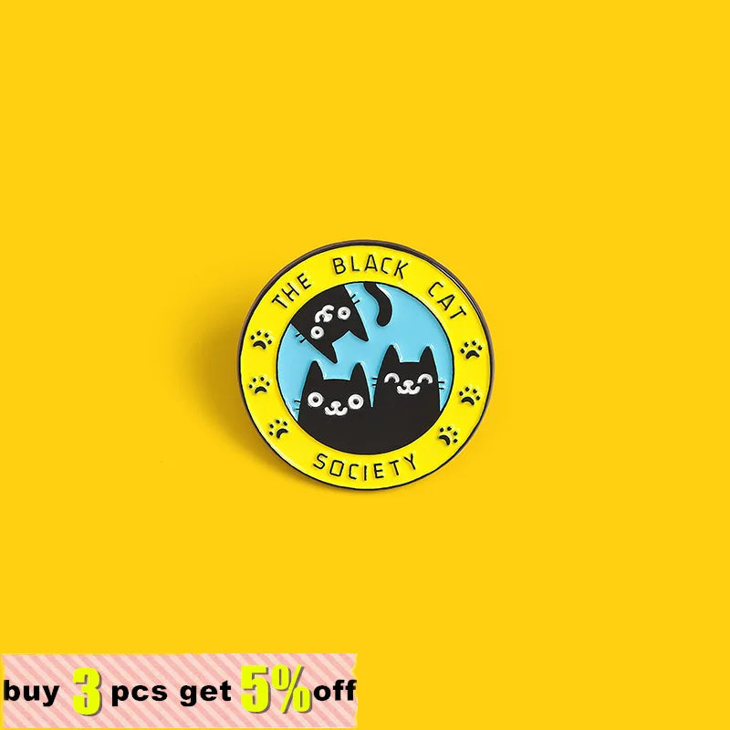 Black Cat Humane Society Custom Enamel Pins Witchcraft Cute Cartoon Brooches Badges Fashion Lapel Pin Gifts for Friend Wholesale Qme