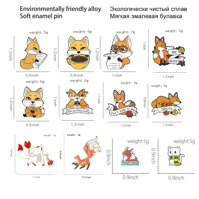 Cartoon Fox Series Enamel Pins Custom Mini Animal Brooches for Kids Friends Shirt Lapel Pin Little Fox Badges Jewelry Wholesale Qme
