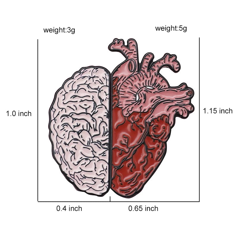 Heart and Brain Custom Enamel Pin Badge Human Heart Lapel Pin Brain Brooch Anatomy Art Jewelry Medical Anatomical Gift Wholesale Qme