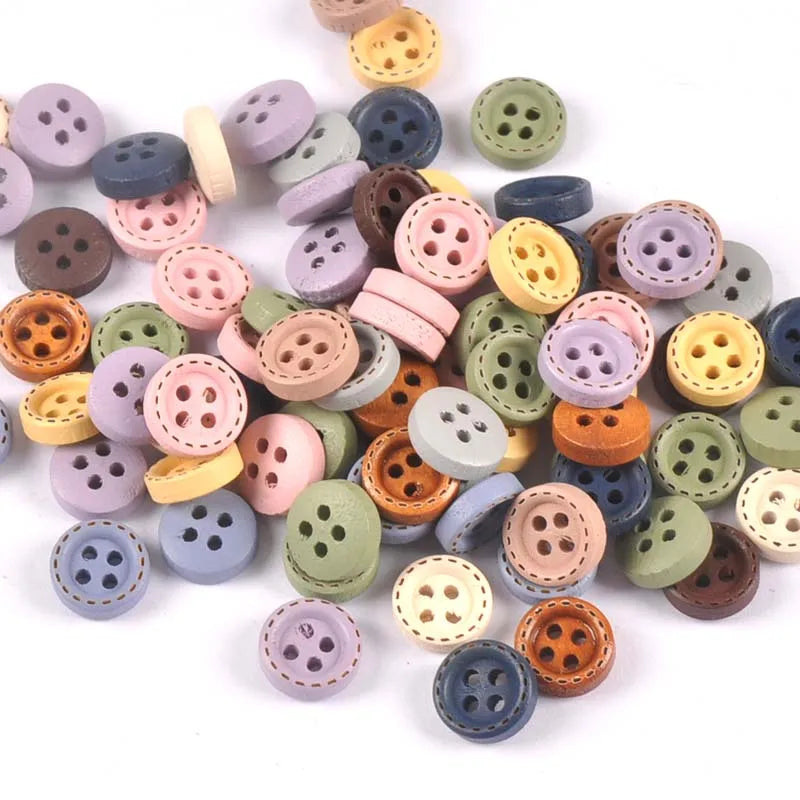 Multicolor Wood Decoration Buttons For DIY Sewing Clothing Accessories Scrapbook Crafts Supplies Home Decor 10mm 100pcs m2599 Qme