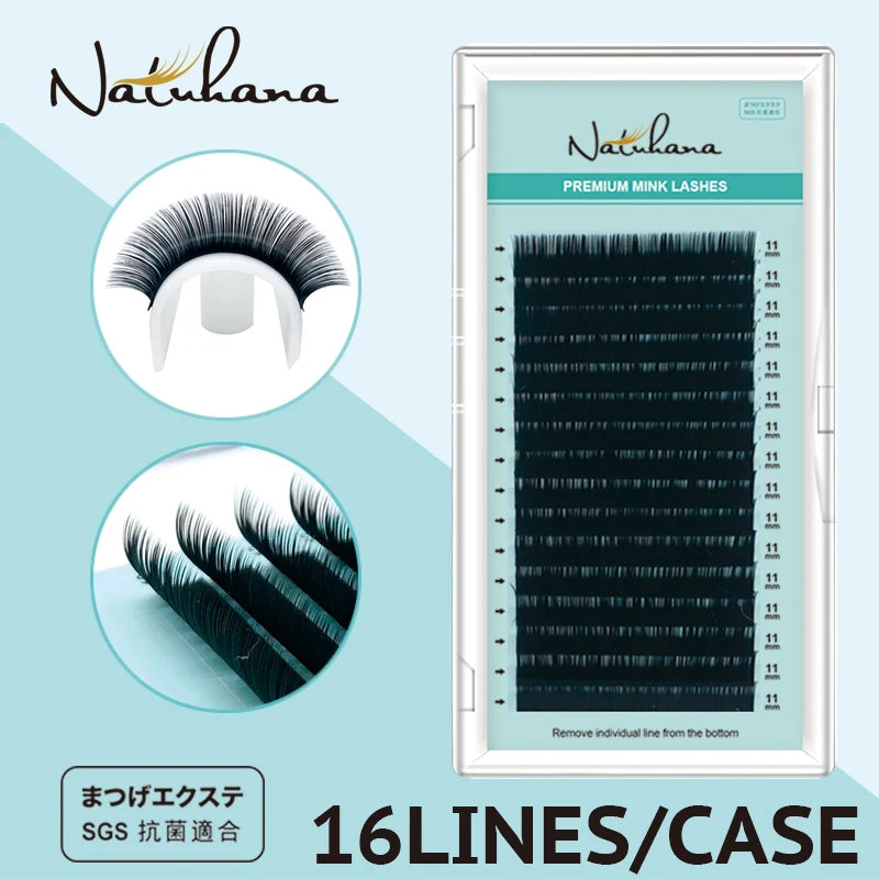 NATUHANA Korea PBT 16Rows B C D Curl Eyelash Extension False Qme D 0.12mm 11mm