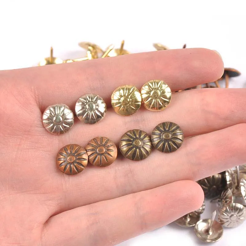 50Pcs Brass Upholstery Nails Tack Antique Furniture Sofa Door Box Case Decor Tack Stud Pushpin Head Doornail Woodwork Tool c2893 Qme