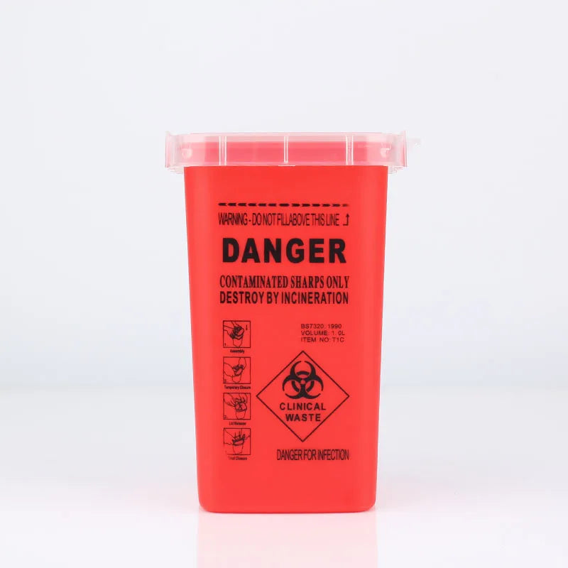 One 1L Capacity Sharps Container Medical Needles Bin Biohazard Tattoo Piercing Disposal Collect Box Tattoo Artist Waste Box Qme Red